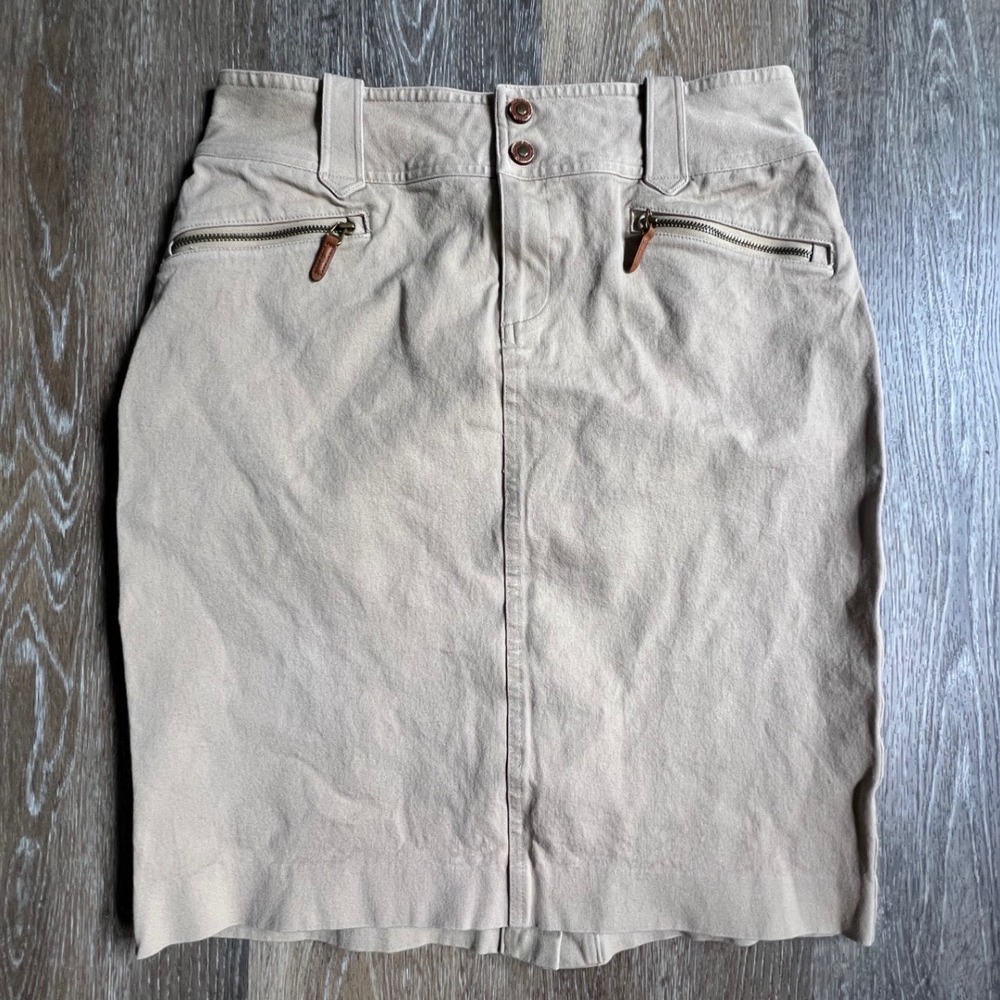 Lauren Ralph Lauren Pencil Skirt Womens 6 Tan Khaki Zipper Pocket Stretch Cotton